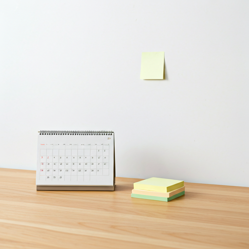 Messy desk with paper calendar and post-it notes